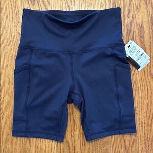 Blue Yoga/Bike Shorts with Seamless Design and Stretch Fit